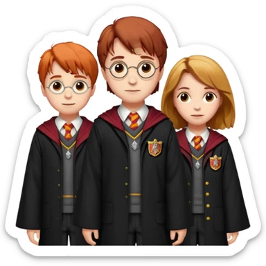 harry potter, ronald weasley and hermione granger in gryfinndor uniform sticker