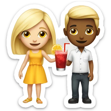 Blond girl and boy Drinking a cocktail while walking sticker