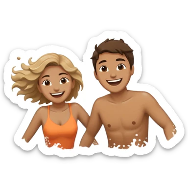 A person splashing water at their friend in the ocean, both laughing as the waves roll around them. The sun shines warmly above, capturing the joy of creating fun, embracing connection, and appreciating the moment with someone who makes life feel lighter.  sticker
