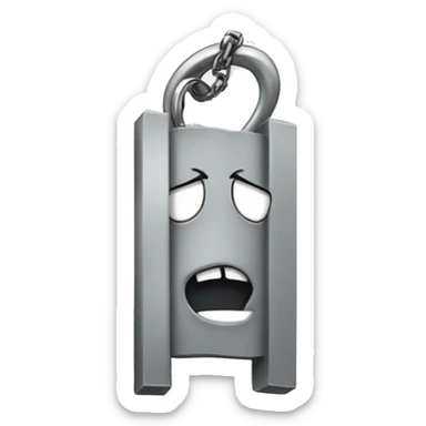 metal bar with face holding a keychain sticker