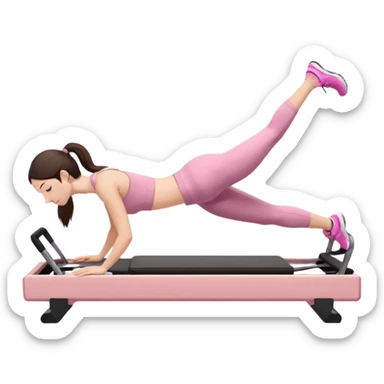 white brunette girl in light pink workout clothes doing a plank on a reformer sticker