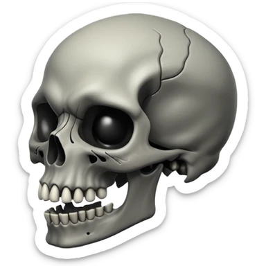 A skull that is dark depressing and under saturated make him creepy and scary but also cursed and his jaw is like uncanny long but not too long that it’s like monster long like impressive human achieveable long sticker