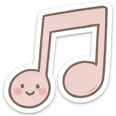 Create a soft and cute music icon in a Japanese hand-drawn style with a soft pink color palette, matching the reference style. The icon should be suitable for a mobile home screen and have a transparent background. sticker