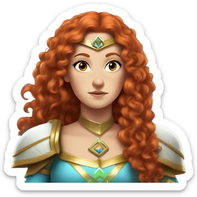 a white girl with long red curly hair and freckles, cosplaying Princess Zelda posing and ready for a fight sticker