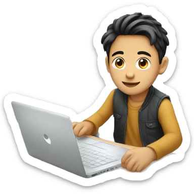 An Asian boy sitting in front of the hp laptop with fair skin color and a decent hairstyle  sticker