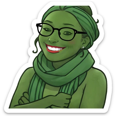arms crossed holding neck laughing woman sticker