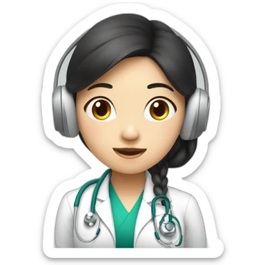 medical elegant asian girl student listening a song sticker