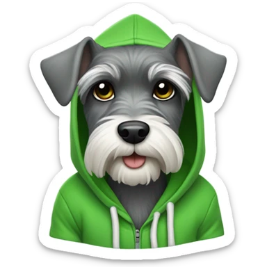 Mini schnauzer with a green hoodie sticker