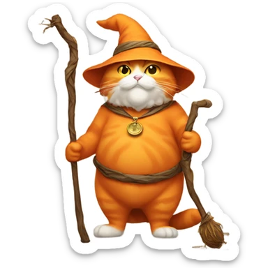 fat orange wizard cat with a stick sticker