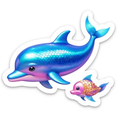 Emoji of a sparkly dolphin with blue and pink light aquamarine colours shells and mermaid vibes very 2000s mermaid aquatic aesthetic sticker