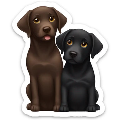 Chocolate Labrador cuddling a black Labrador  sticker