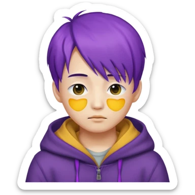 Korean boy with purple hair covering his eyes, emoji style sticker
