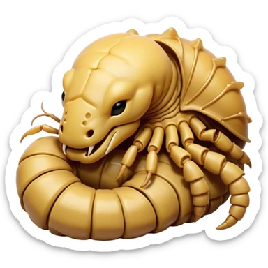 Meme-Worthy Cute Sleeping Emperor Scorpion Portrait Emoji, Head resting peacefully with a contented smile, showcasing a robust build and a luxuriously soft, textured exoskeleton, eyes gently closed in a serene, restful repose, Simplified yet hilariously adorable features, highly detailed, glowing with a soft, drowsy light, high shine, relaxed and utterly lovable, stylized with an air of playful laziness, soft glowing outline, capturing the essence of a sleeping scorpion that feels destined to become the next viral sensation of adorable rest! sticker