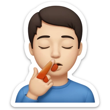 una cara con los ojos cerrados y con un dedo en la boca sticker