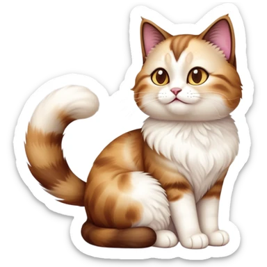 cinematic-[showshoe cat]-realistic-full-body-sitting-emoji,-tail-curled-playfully-around-its-paws,-head-tilted-dramatically,-fluffy-[brown and white]-fur,-simplified-yet-realistic-focused-features,-highly-detailed,-glowing-with-an-almost-sarcastic-glow sticker