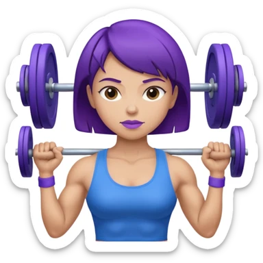 weight lift woman short blue purple har muscles bar is not growing from head sticker
