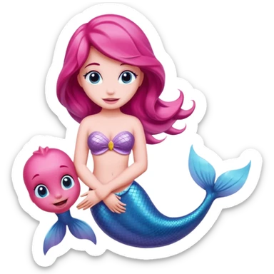 Pink dolphin emoji with ariel mermaid sticker