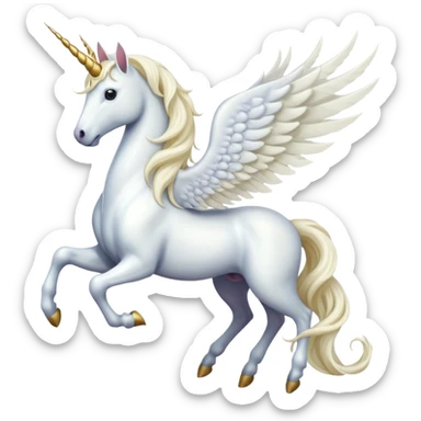 Cinematic Noble Unicorn with wings, slender with a flowing mane and tail and spiraled horn sticker