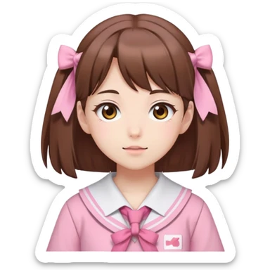 White skinned anime girl with brown hair, Brown eyes, Wearing a pink Japanese schoolgirl outfit sticker