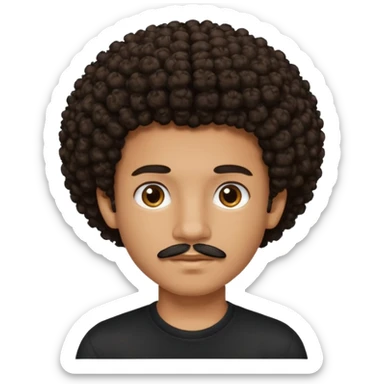teen-boy, Afro curly dark brown hair, brown eyes, black shirt, thin trimmed mustache, not bushy or thick  sticker