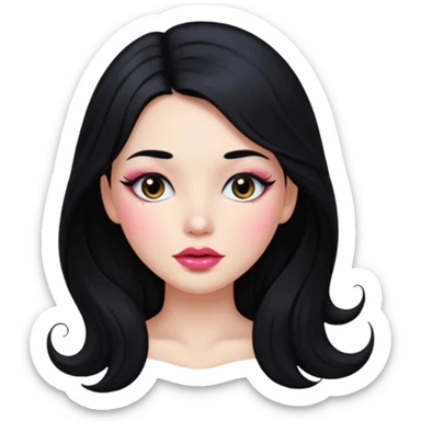 douyin long black hair glossy ;lips glittery girl sticker