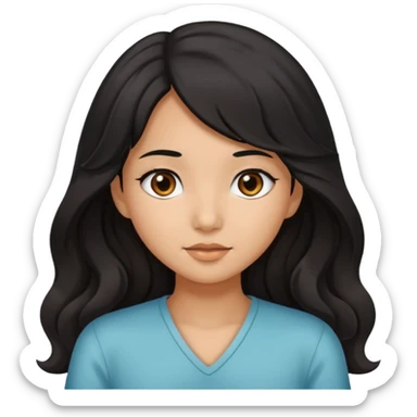 very tan Asian girl with black hair and dark brown eyes, long wavy hair sticker