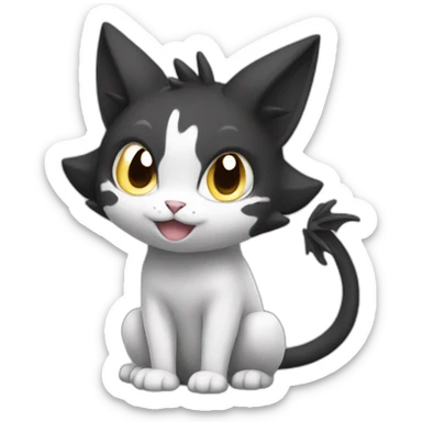 Sitting-Black-and-White-cat-dragon-type-pokemon sticker