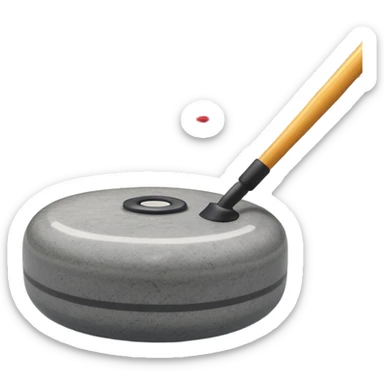 An icon showing a detailed close-up of a curling stone sliding across the ice, with a broom in motion beside it. The background features an indoor stadium with cheering spectators on the stands. Transparent background captures the strategy and focus of curling. sticker