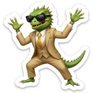 capitalist iguana banker godfather with black sunglasses breakdance scaring sticker