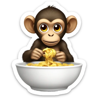 the monkey with the ribbon eats food from the bowl sticker