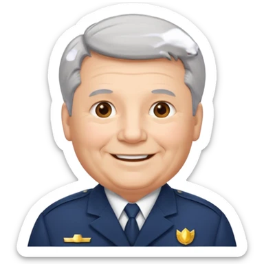 Older Male: gray hair at sides, slight wrinkles, wearing uniform, lightly obesity sticker