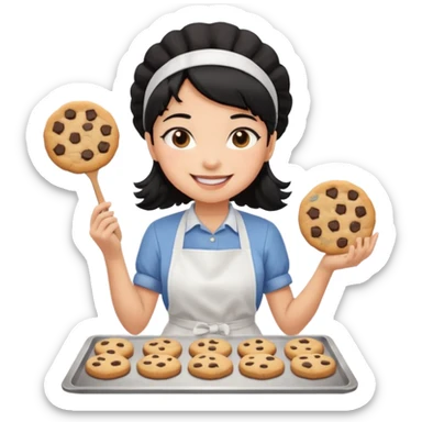 black hair light brown skinned girl making cookies sticker