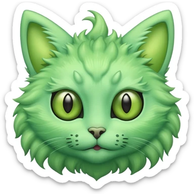 I want a cute fluffy green cat with alien eyes and alien antennas sticker