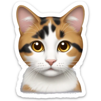 A calico tabby with some white fur under her chin sticker