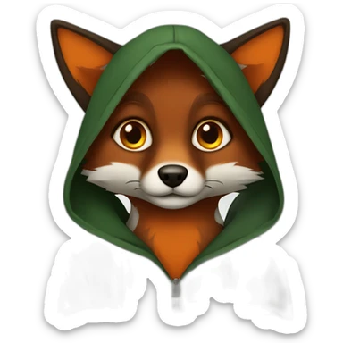 a small dark brown fox with orange eyes with a dark green hood sticker