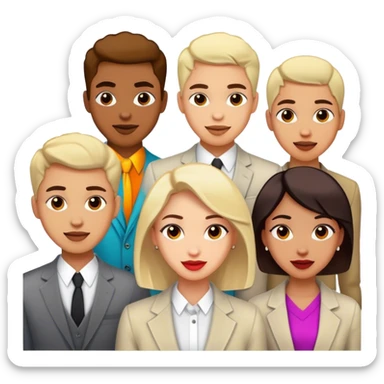 Cinematic Realistic BTS Portrait Emoji, depicted as a dynamic energetic portrayal of the global K-pop group with stylish modern attire and vibrant expressions, rendered with rich textures and bold contemporary lighting that captures their youthful charisma. sticker