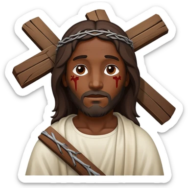 Dark skin christ Jesus injured carries cross sticker