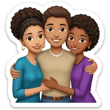  middle Eastern man with short brown hairwith two black african women both are African one is medium tone skin black and one is medium tone black with african hair styles. and they are all smiling and putting their arms around each other and kissing sexually  sticker
