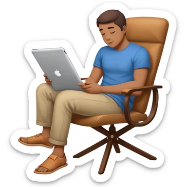 A PERSON SITS CROSS-LEGGED ON A CHAIR AND RELAXES DRAWING ON AN IPAD sticker