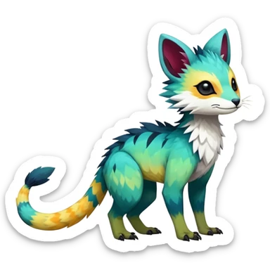 Rare realistic exotic edgy epic cute pretty beautiful handsome gorgeous aesthetic colorful vibrant Vernid-Trico-species-Fakemon-creature by LiLaiRa, 4 legs, 1 tail, random markings, (full body) sticker