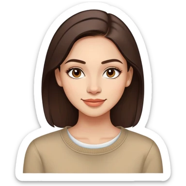 Generate a high-resolution PNG sticker (with a transparent background) of a young woman, based on the provided reference image. The character should have:
 • A youthful, natural look (approximately 18–25 years old) with light skin that shows subtle natural blemishes.
 • Well-defined, expressive eyes accentuated with delicate eyeliner.
 • Medium-full lips with a natural, understated makeup look.
 • Neatly styled hair (dark or light brown, as seen in the reference) that is either tied back or styled in a tidy manner.

The sticker should be created in a modern cartoon or semi-realistic style with clean outlines and vibrant yet balanced colors. Ensure the facial expression conveys a clear emotion (for example, a friendly smile) while preserving the character’s distinctive look from the reference image. The overall design should be simple and eye-catching, ideal for a sticker. sticker