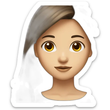 girl long-length brown hair with bang fair skin brown eye black dress writing coding sticker