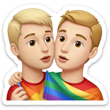 man kissing another man with a pride flag in his hand sticker