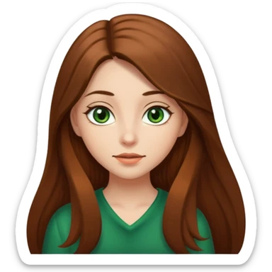 girl with long brown hair and almond-shaped dark green eyes sticker