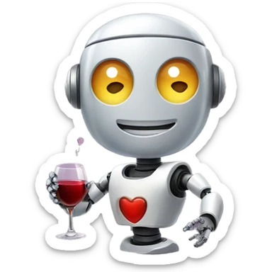 cute smiling robot holding a glass of wine sticker