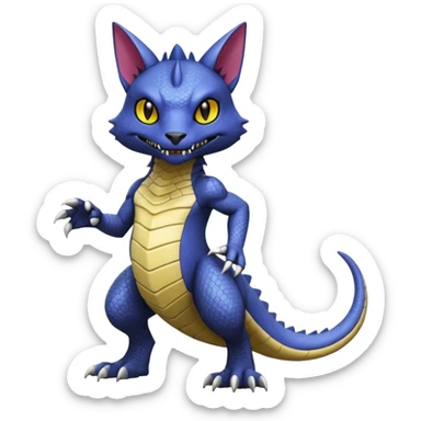 Reptilian, scaley Bastet-Noibat-Gatomon-Garchomp-Digimon-Fakémon-Pokémon-feline-creature (full body) sticker