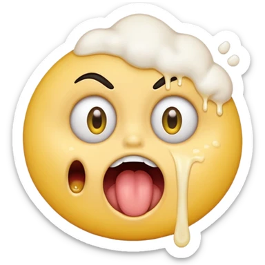 A yellow circle with eyes rolled back and mouth open, puking white foam sticker