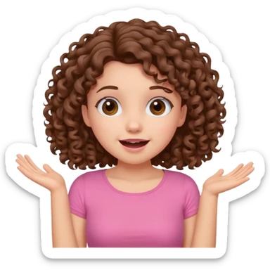 fun cute loud popular pretty girl modest curly brown hair pink top excited sticker
