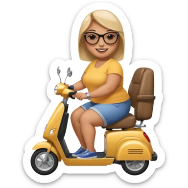 A plus sized woman on a mobility scooter sticker