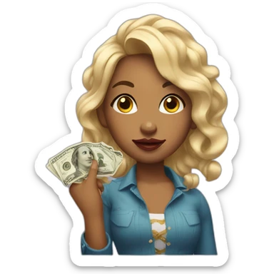 Girl with rolled money in hair and putting lipstick  sticker